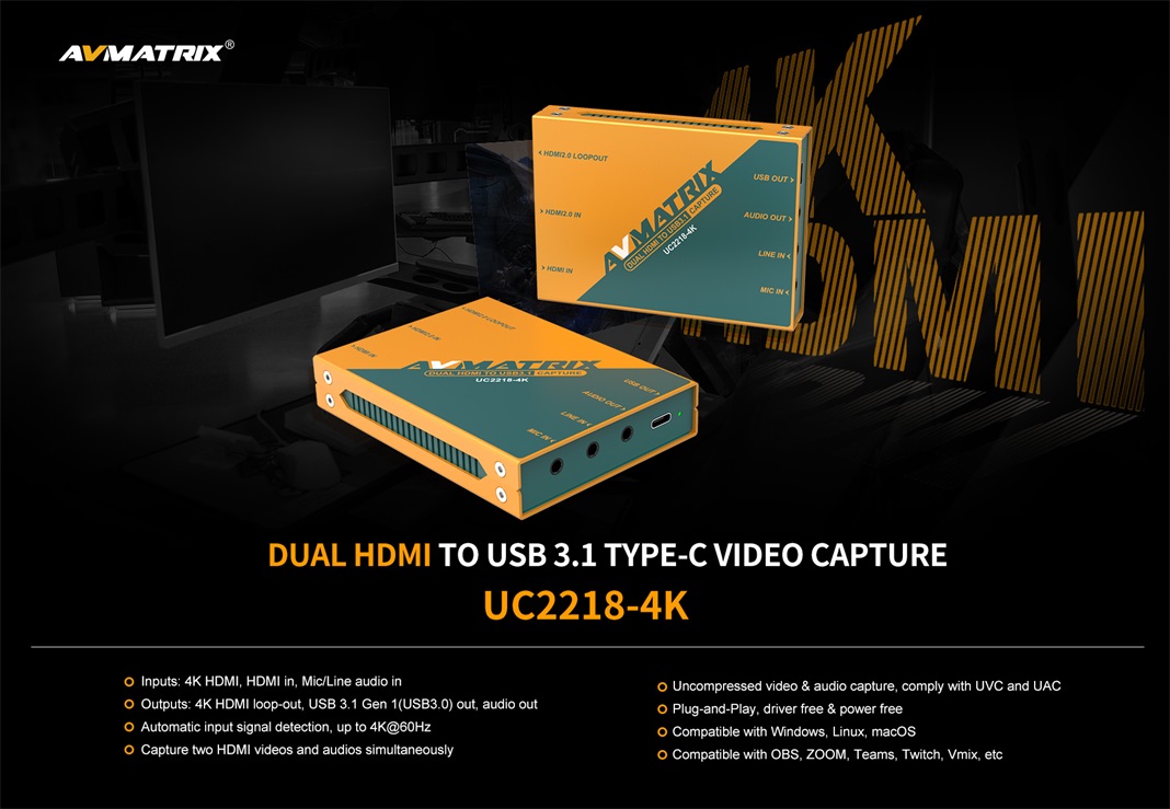 HDMI Dual to USB3.1 Type-C Video Capture Card (Uncompressed Out) for Hi Quality Smooth Live streaming & Recording