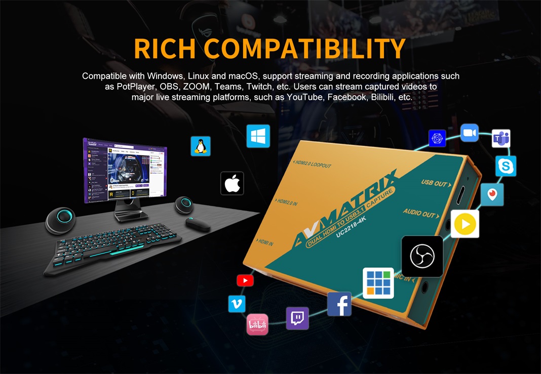 HDMI Dual to USB3.1 Type-C Video Capture Card (Uncompressed Out) for Hi Quality Smooth Live streaming & Recording - Image 10